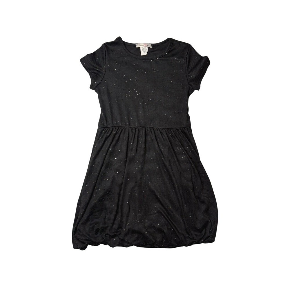 Glitter Girl Black Ribbed Sparkle Glitter Bubble Dress 10 Metallic Holiday Party